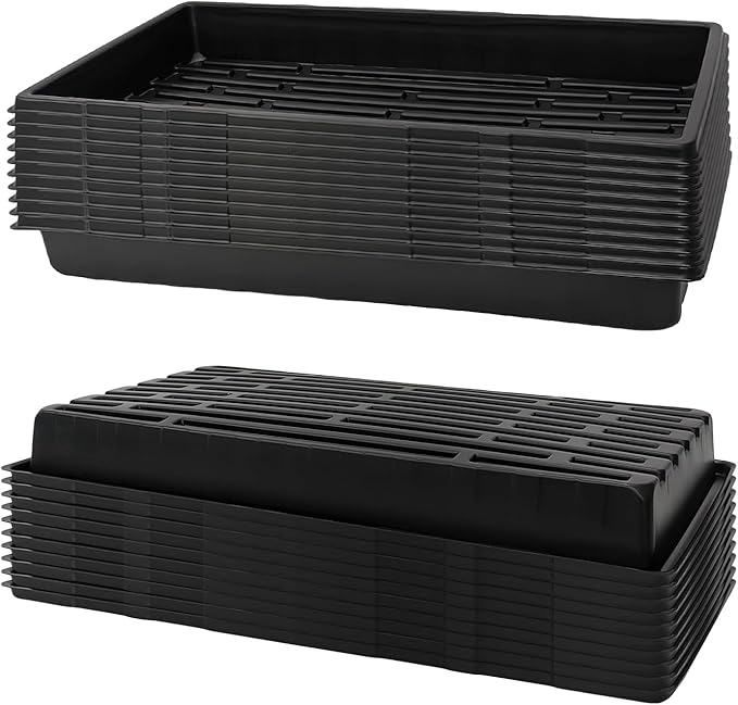20 Pcs Plant Growing Nursery, Standard 1020 Trays Plastic Sturdy Farmer Self Seedling Tray for Microgreens Indoor Nursery Pots Transplantation (20-Pack, 21.6"×11.2", 2.52" Deep, no Holes)