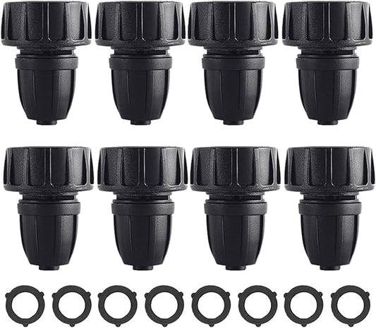 8pcs Garden Hose Adapter, 3/4'' Faucet Convert to 3/8'' Drip Irrigation Tubing, Drip Irrigation Hose Connectors for Outdoor Watering, Fittings with 8pcs Rubber Washers (1 Barb)