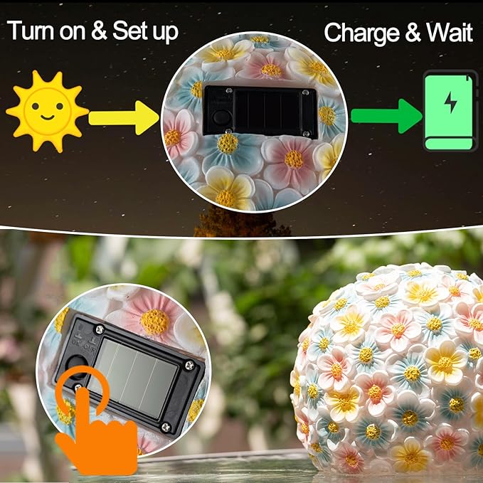 Garden Solar Lights Outdoor Decorative,Colored Resin Flower Solar Globe Lights,Upgraded Waterproof Multicolor Ball Lights for Yard Pathway Patio Lawn Outside Decor