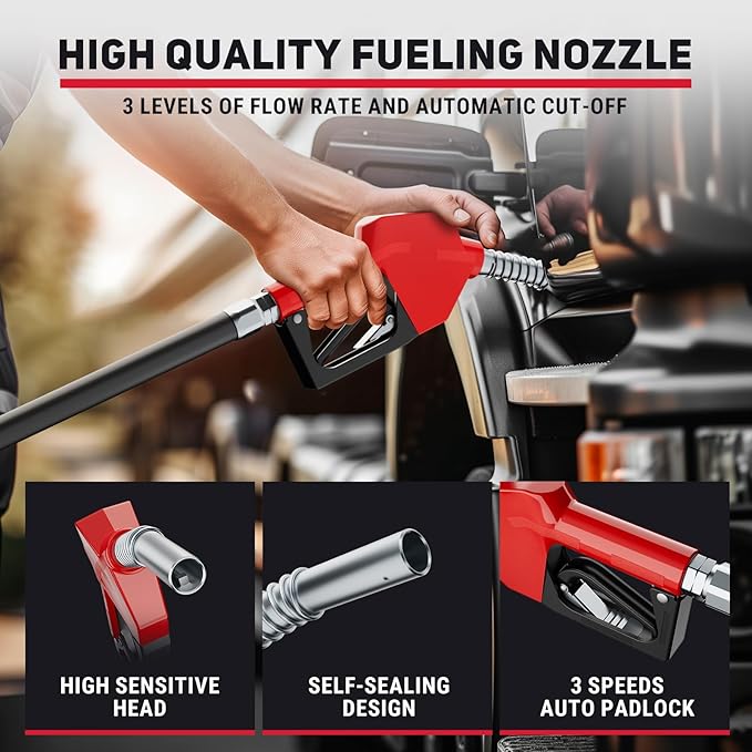 Fuel Hose Reel 3/4" x 50FT Retractable Diesel Hose Reel 300PSI Ratchet Spring Driven Hose Holder Reel Heavy Duty Industrial Steel with Fueling Nozzle for Aircraft Tank Truck Trailer Ship, Black