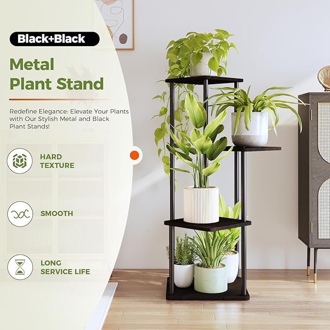 Bamworld 4 Tier Plant Stand Indoor, Small Metal Plant Shelf for Multiple Plants, Corner Flower Stand for Patio Garden Balcony Living Room Bedroom(Black)