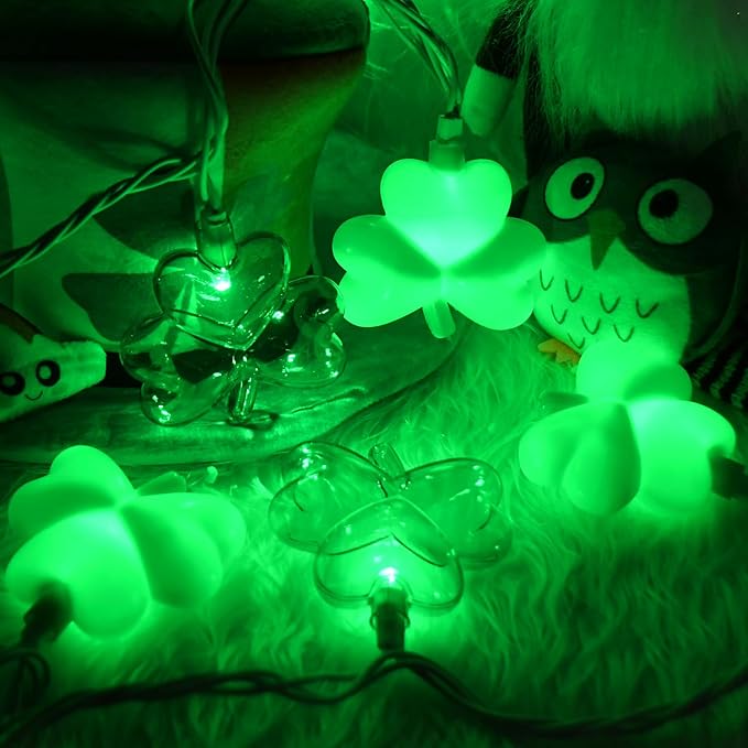 8.5Ft Shamrock String Lights, St Patrick's Day Decorations Light with 10 LED Green Lucky Clover Lights Outdoor Waterproof, UL Certified for Home Garden St. Patrick's Day Party Decorations, White Wire
