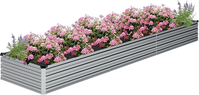Galvanized Raised Garden Bed,12×2×1FT Metal Planting Box for Outdoor Vegetable, Herb,Planter Gardening (Silver)