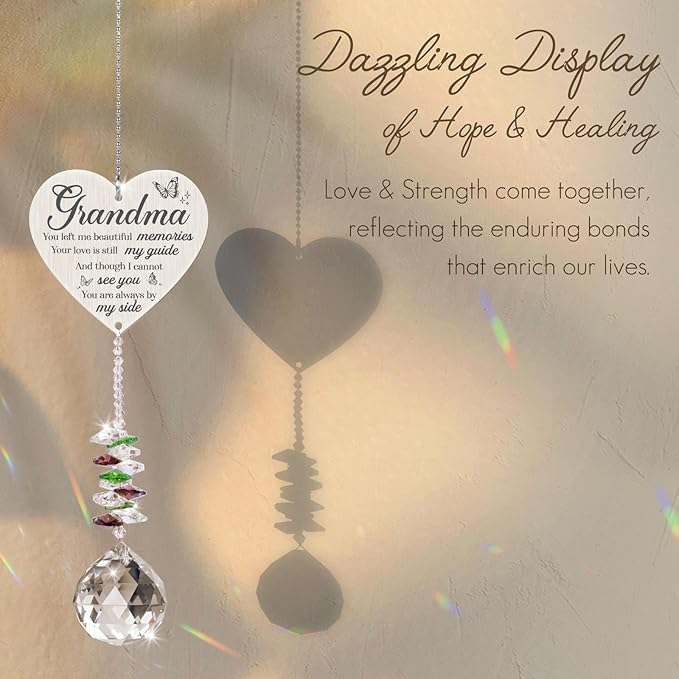 Grandma in Heaven Memorial Crystal Suncatcher Gifts,Sympathy Gifts for Loss of Grandma,Hanging Crystals Ornament for Window Rainbow Maker Prisms Home Decor Gift