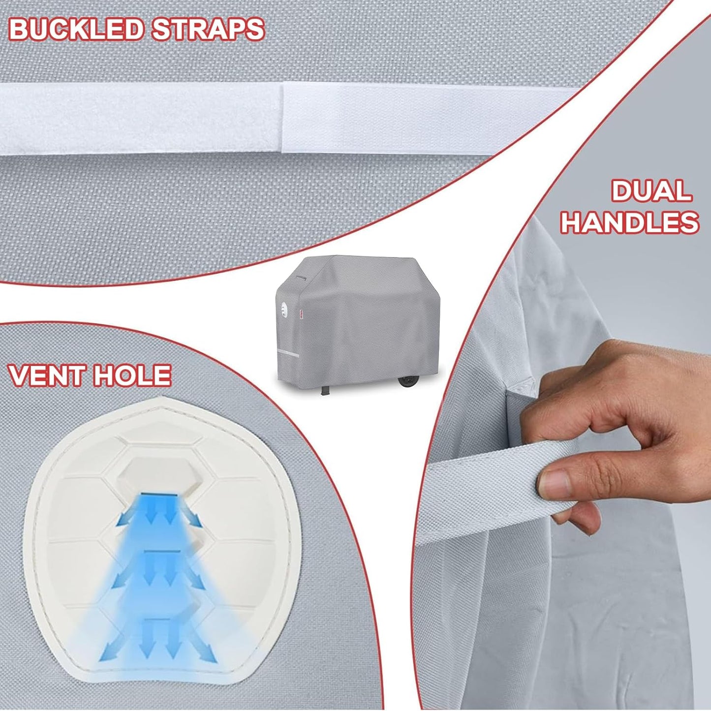 BBQ Grill Cover, 72 Inch Heavy Duty Waterproof 4-6 Burner Barbecue Gas Grill Covers for Weber Genesis Char-Broil Brinkmann, Gray