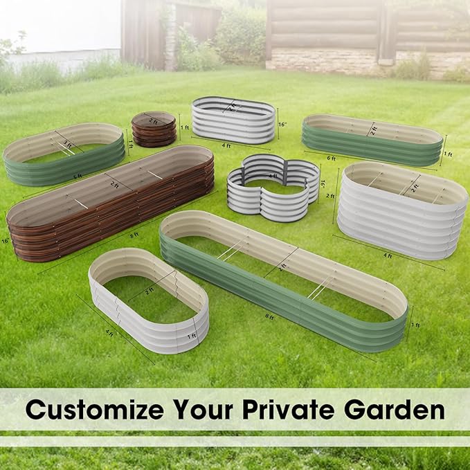 8x2x1ft Oval Galvanized Raised Garden Bed Outdoor 9-in-1 Large Metal Modular Planter Box Raised Beds for Gardening,Vegetables,Fruits,Flowers & Herbs (Silver)