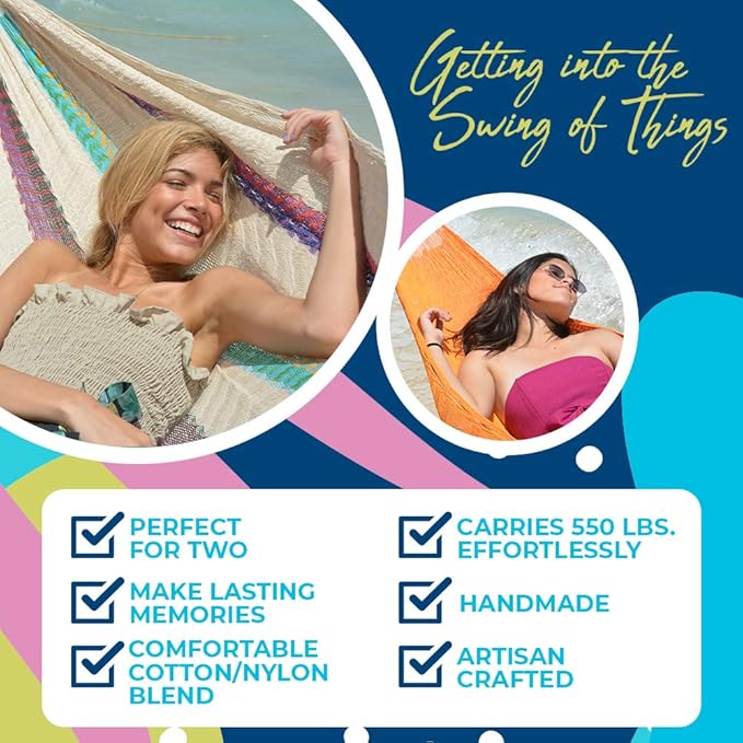 Hammocks Rada - Fits 12.5 to 13 Feet - Matrimonial Size - Finest Hammock - Very Fresh and Comfortable - Original Mayan Hammock