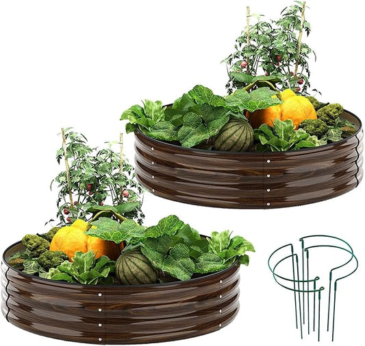 Galvanized Metal Planter Round Raised Garden Bed Kit for Gardening Outdoor Grow Garden Box Raised Flower Bed Galvanized Planter Outdoor 2PC 2x2x1FT