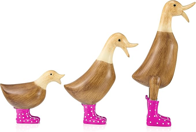 GUTE Duck Yard Decorations Yard Art Garden Puddle Ducks with Pink Spotted Wellies Boots, Valentine's Day Yard Statues, Duck Figurine Statue - Waterproof Indoor & Outdoor Lawn Ornament