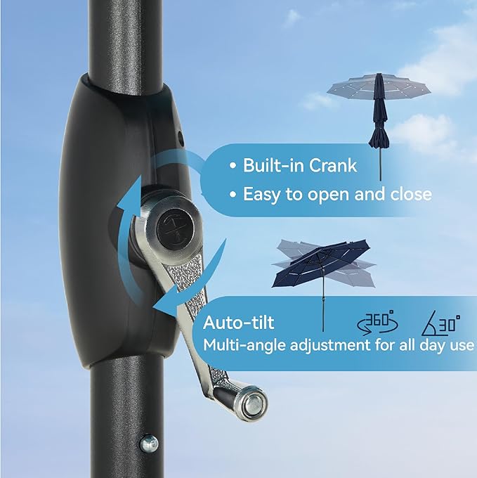 GREEN PARTY 10ft Outdoor Patio Umbrella, Auto-Tilt Market Table Umbrellas with Crank, 8 Sturdy Ribs & 1.5" Pole UV Protection for Garden Deck Backyard Pool