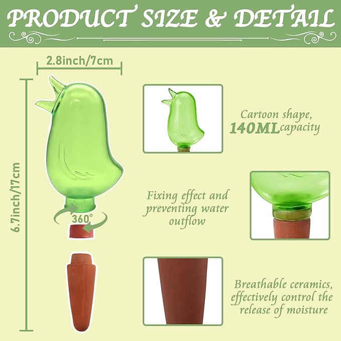 4 Pack Self Watering Spikes, Indoor Plant Watering Globes, Bird Shape Automatic Irrigation Spikes,Plant Watering Devices (Green&Blue)