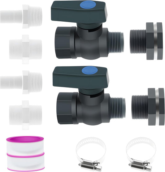 2 Pack 3/4 Rain Barrel Spigot Kit- PVC Rain Barrel Faucet Kit,3/4 Inch Valve with Bulkhead Fitting Hose Faucet Adapter for Water Tanks, Aquariums, Pools, Garden Barrels