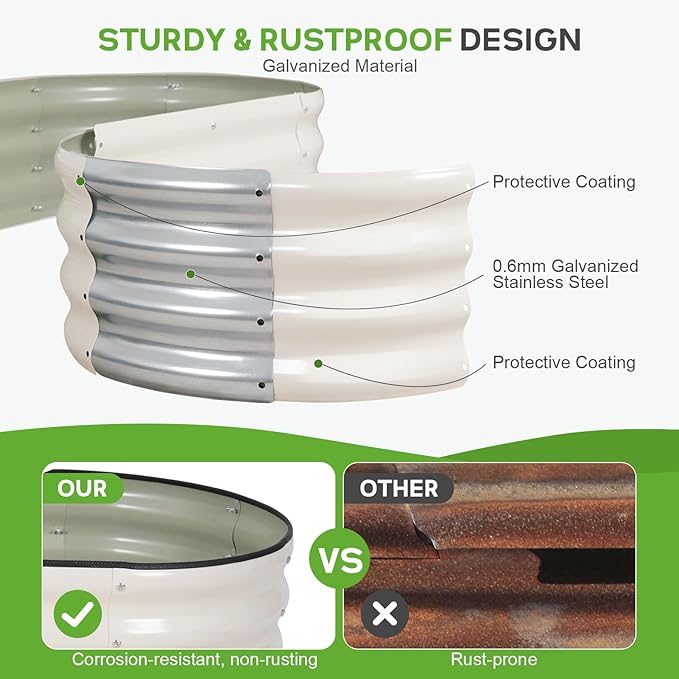 Galvanized Raised Garden Bed - 8×2×1ft Planter Raised Beds for Gardening | Oval Metal Garden Planter Box with Safety Edging and Bracing Rods for Vegetables Fruits and Flowers (White)