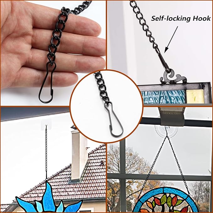 20 Inch Stained Glass Window Hanging Chain Picture Hanging Chain Sunshine Catcher Black Metal Nickel Plating Stained Glass Window Panels Chains 4 Pcs