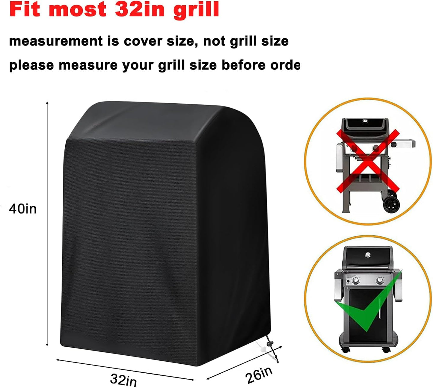 Grill Cover, 32-Inch Waterproof UV Resistant Heavy Duty Small BBQ Grill Cover for Outdoor Grill, Fit for Nexgrill Brinkmann Weber Char-Broil and More