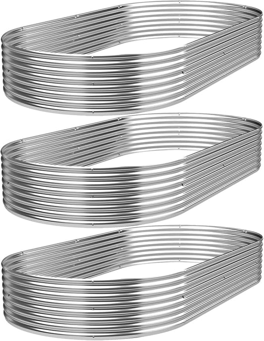 3 Pack 8x4FT Oval Galvanized Raised Garden Bed Outdoor,Metal Garden Bed for Vegetables,Above Ground Garden Box for Flower,Steel Raised Beds for Gardening