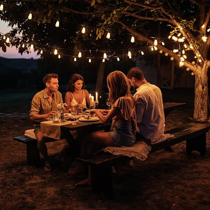 FOOMAN LED Outdoor String Lights, 240FT Outside Waterproof Patio Lights with 120+4 Shatterproof ST38 Edison Bulbs, 2700K Warm White Hanging Light, Dimmable Light for Backyard Garden Bistro Party Cafe