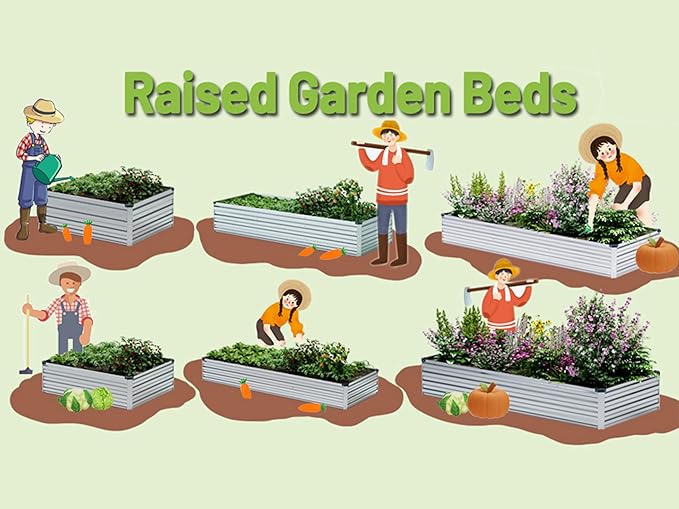 Galvanized Raised Garden Bed,2 Pcs 10×3×1FT Metal Planting Box for Outdoor Vegetable, Herb,Planter Gardening (Silver)