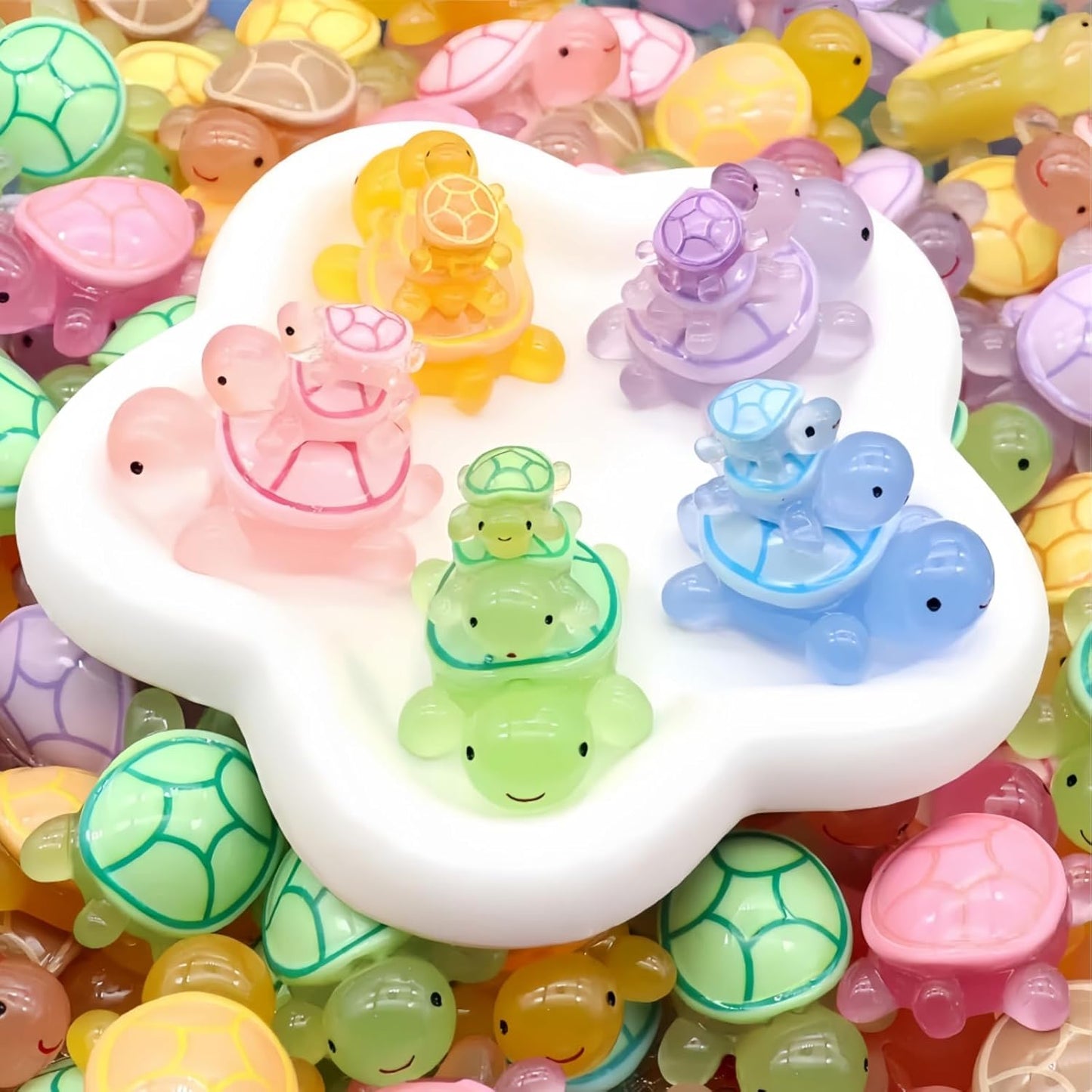 30 Pcs Medium Glow in The Dark 3D Resin Turtles Miniature Garden Figurines,Accessories for Decorating DIY Dollhouse Fish Tank Fridge Wall Art, Safe, Durable, Non Fading