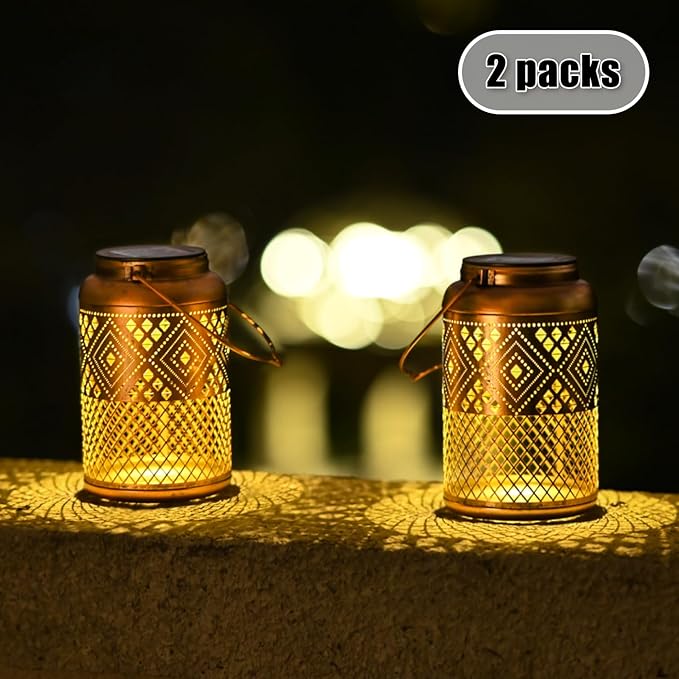 2 Pack Solar Lanterns Outdoor Waterproof - Birthday Gifts for Women, Men, Mom, Solar Lights Outdoor Hanging Garden Decor for Outside, Patio, Outdoor, Yard, Lawn, Balcony Modern