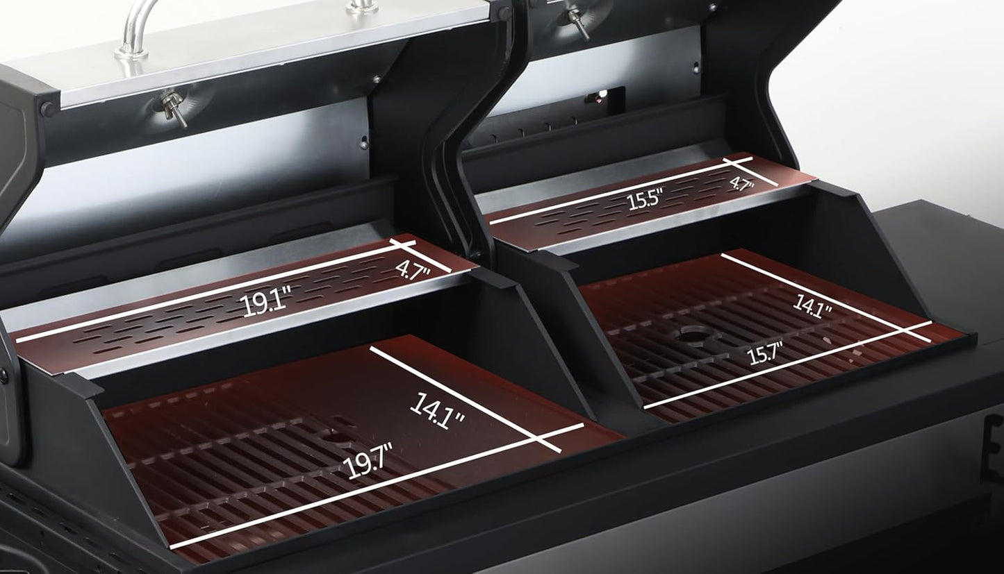 3-Burner Propane Gas BBQ Grill with Side Burner and Charcoal Grill Combo, 37,230 BTU, Enameled Cast Iron Grates, Stainless Steel Outdoor Grill for Patio and Backyard