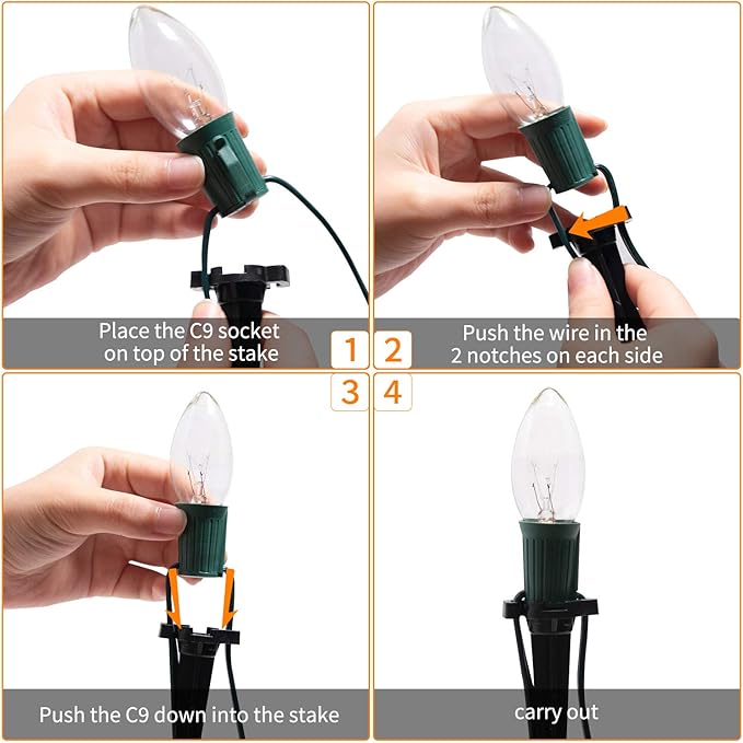 Brightown 4 Pack C9 Christmas Pathway Lights Outdoor - Total 102.8 FT Walkway Lights with 80 Clear Bulbs, Connectable Christmas Stake Lights, Outdoor Christmas Decoration for Lawn Holiday, Warm White