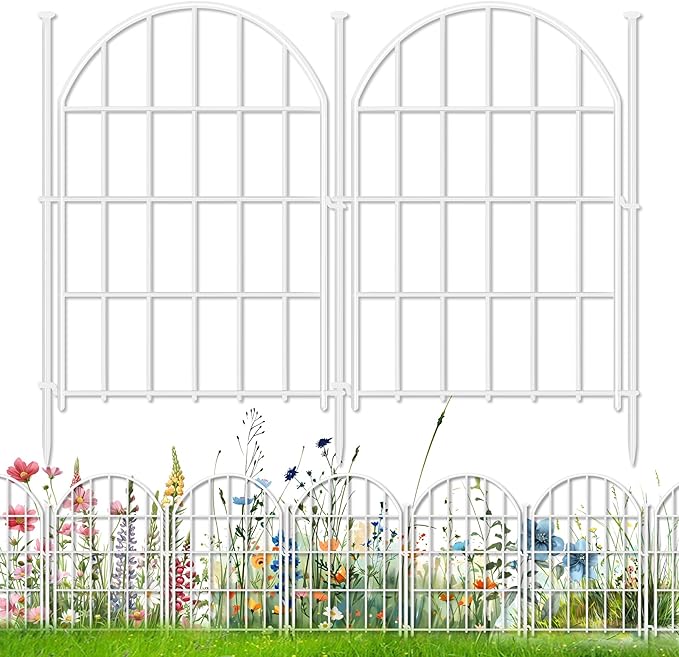 26 Pack Decorative Garden Fence, 17in X 28ft Arched No Dig Fence Border, Garden Edging Border, Rustproof Metal Animal Barrier with Ground Stake for Dog, Rabbit, Outdoor Yard Patio Decor, White