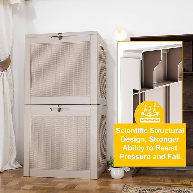 31 Gallon Outdoor Deck Box,Storage Lockable Waterproof Patio Furniture,Garden Tools,Cushions,Pool Accessories Outside Storage Resin Box(Grey)