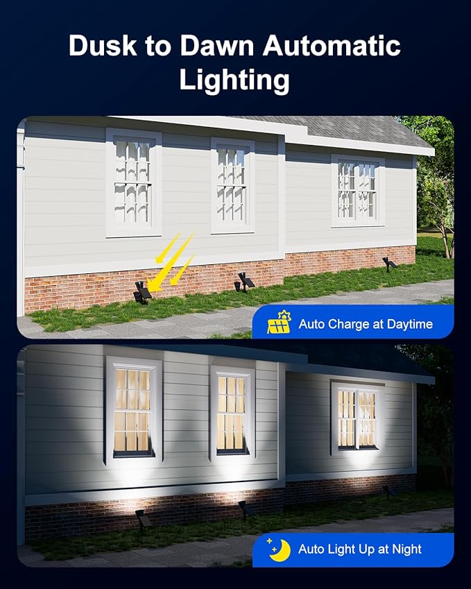 4 Pack Solar Spotlights Outdoor Waterproof for Tree, Statue, Flower, Pot, Bush, Wall, Bright LED Outside Landscape Flood Lights for Security Uplighting Yard, Garden, Driveway, Walkway, House, Fence