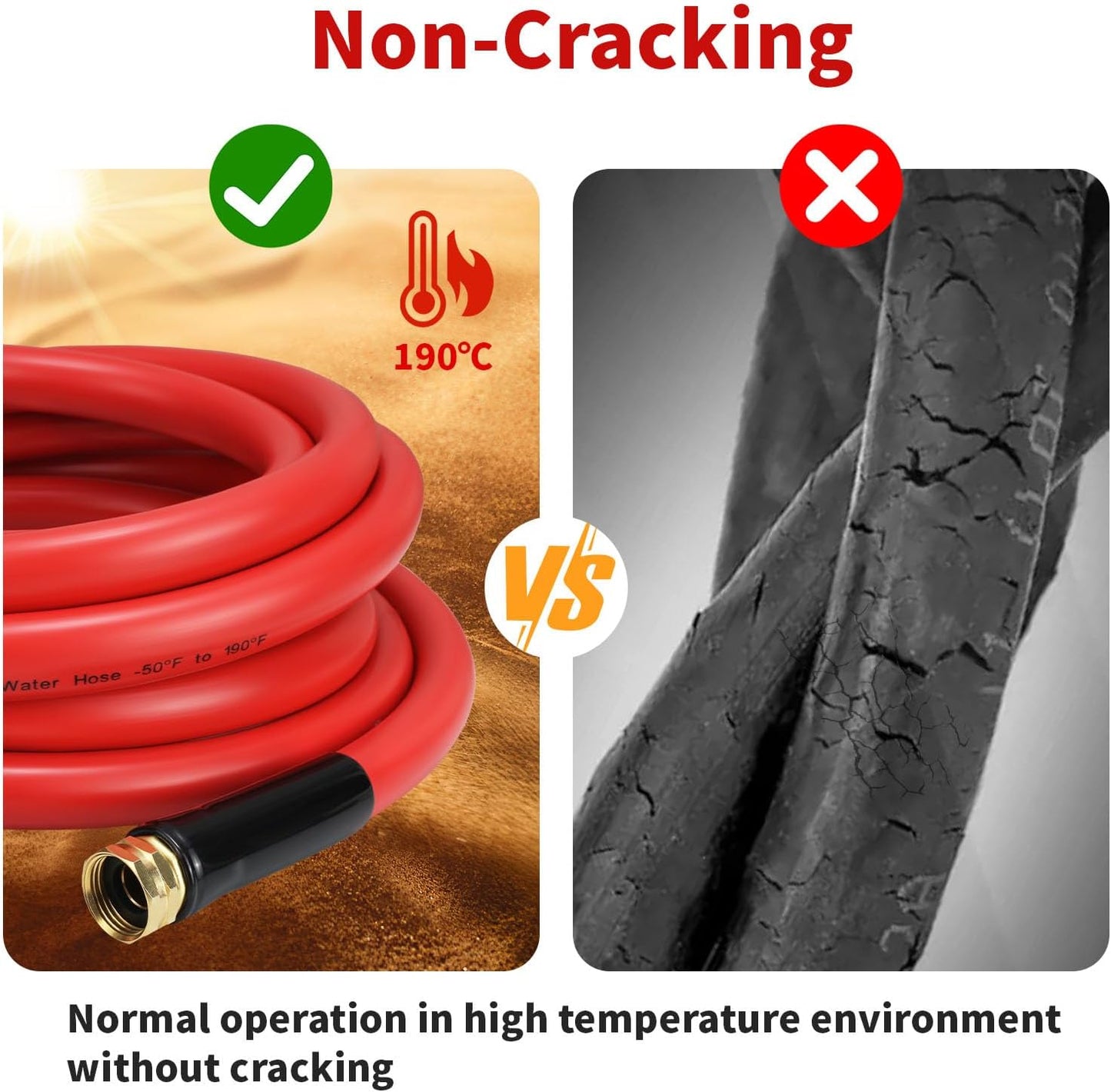 Garden Hose 75ft x 3/4” Hot Water Hose, Heavy Duty -50°F to 190°F,Burst 600Psi Flexible Upgraded Rubber Hoses,3/4” Solid Fittings for All-weather Outdoor Lawn & Garden