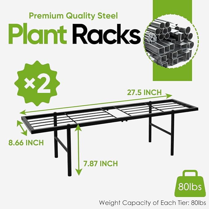 2 Pack Black Metal Plant Stands, Versatile for Indoors & Outdoors, Ideal Multi-Plant Display Rack for Windowsills, Patios, & Balconies