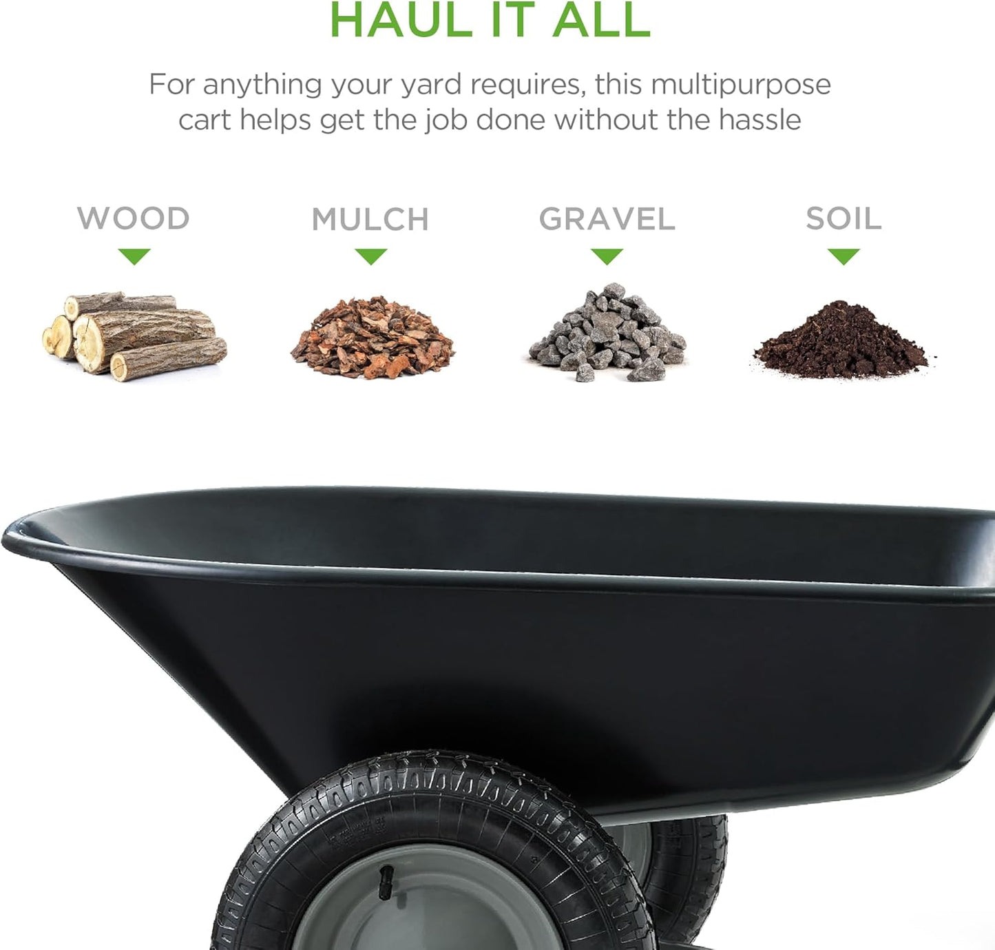 Best Choice Products Dual-Wheel Home Utility Yard Wheelbarrow Garden Cart w/Built-in Stand for Lawn, Gardening, Construction - Black