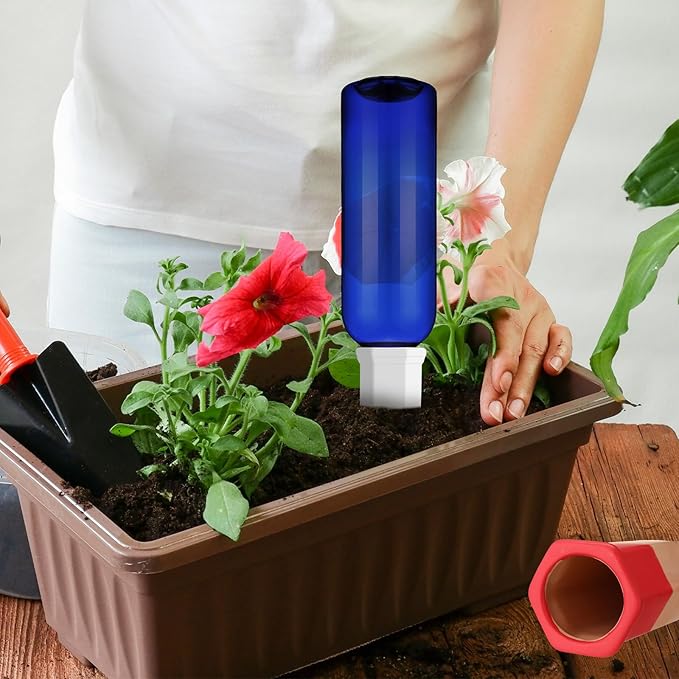 6 Sets Plant Watering Devices Include Terracotta Self Watering Spikes and 26 oz Plastic Bottles, Slow Release Vacation Insert Automatic Plant Waterer Device (Blue and Mixed Color)