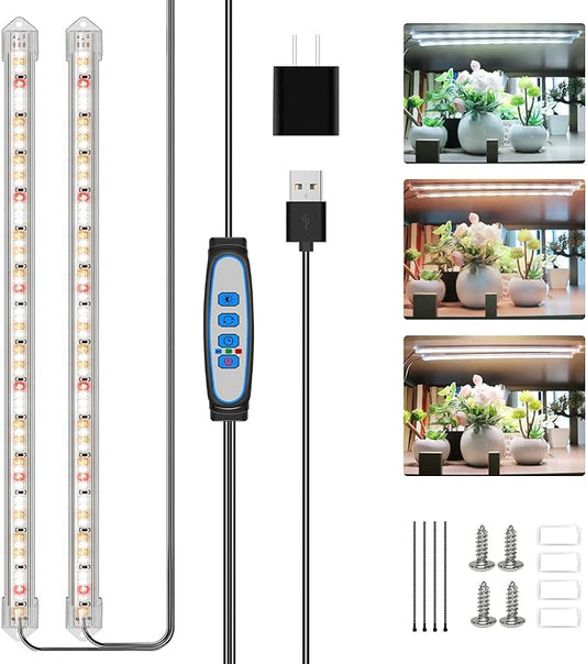 Grow Lights for Indoor Plants, 16 in Full Spectrum Plant Grow Light Strips with Upgrade Timer 6 12 16 Hrs, 5 Dimmable Levels, 120 LEDs Sunlight Plant Lamp for Indoor Greenhouse, Seedlings