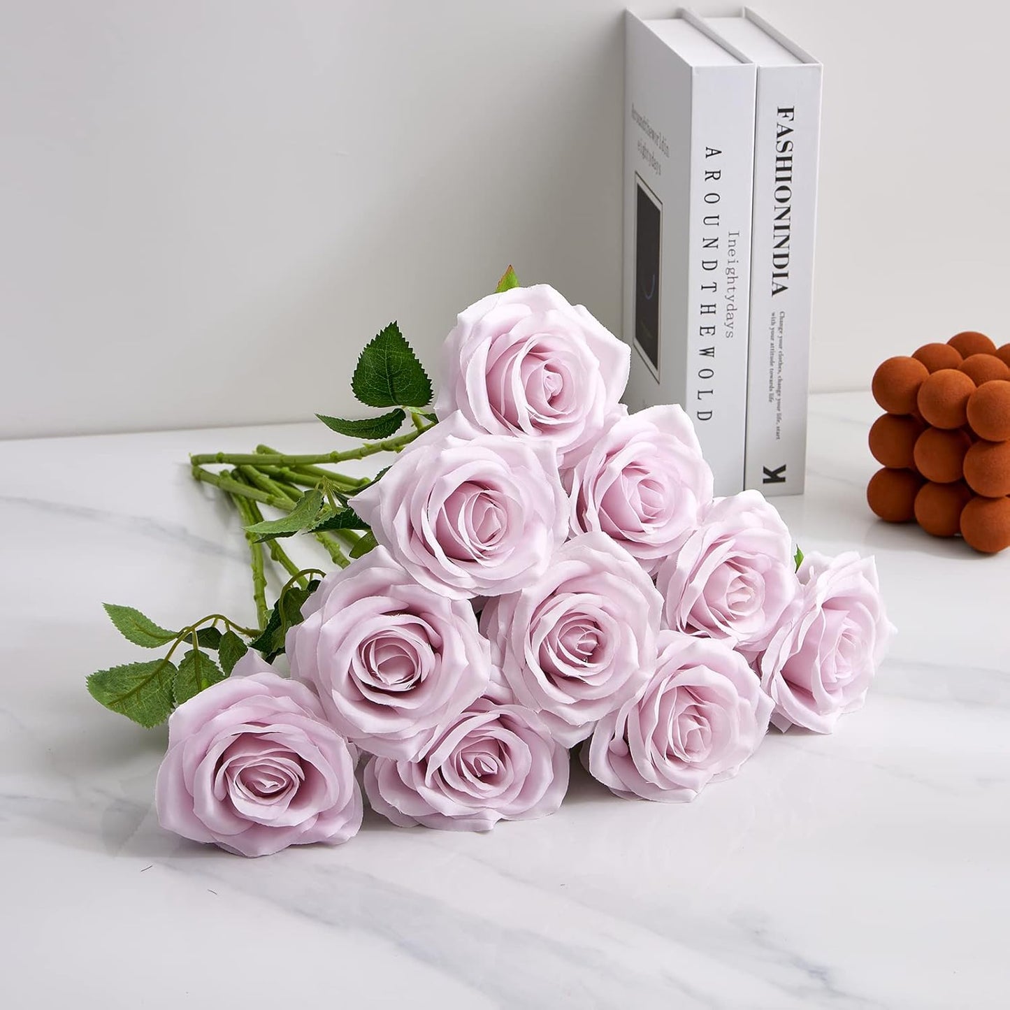 Artificial Rose 10pcs Open Flower Bouquet Faux Rose Stems for Wedding Arrangement, Bridal Bouquet, Centerpiece, Fake Faux Silk Flowers (Mauve Lavender)