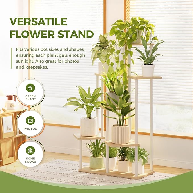Bamworld 7 Tier Plant Stand Indoor, Large Metal Plant Shelf for Multiple Plants, Tall Tiered Flower Stand for Patio Garden Balcony Living Room Bedroom(White)