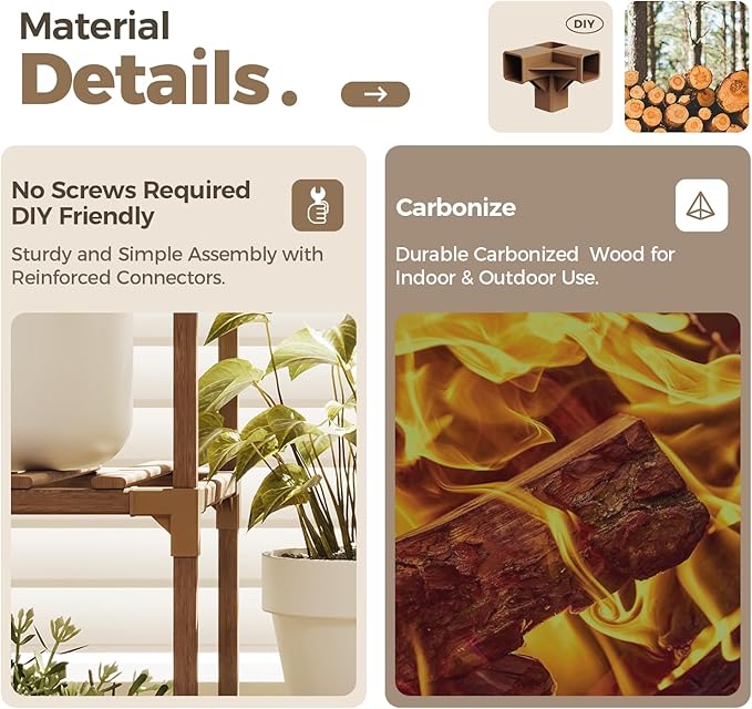 Bamworld Plant Shelf Large Plant Stand Indoor 62.2" Tall Outdoor Plant Holder Wood for Multiple Plants Hanging Plant Rack for Living Room Garden Balcony