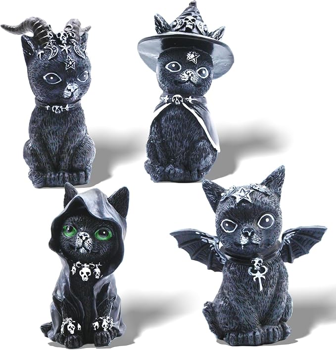 4 Cats Garden Decor Outdoor Statues Décor Black Cat Figurines, Gothic Home Decor, Cats Figurines Outdoor Lawn Ornament Decoration for Cats Lovers