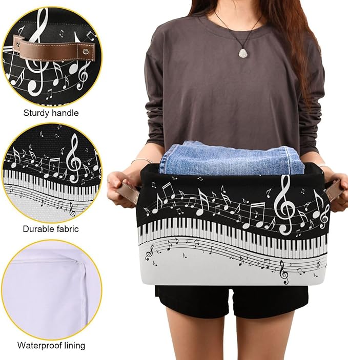 Black White Music Rectangular Storage Basket Organizer Bin Shelf Baskets For Clothes Gifts For Home Office Dorm