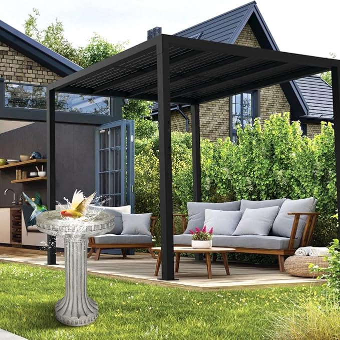 24 Inch Height Outdoor Bird Bath - Fibre Reinforced Concrete Large Bird Bath Stylish with Modern Pedestal for Garden, Patio, Backyard, Lawn - 16”W X 24”H Contemporary Birdbaths & Supports