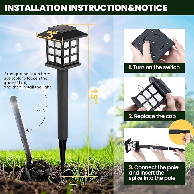 GIGALUMI Solar Outdoor Lights，6 Pack LED Solar Lights Outdoor Waterproof, Solar Walkway Lights Maintain 10 Hours of Lighting for Your Garden, Landscape, Path, Yard, Patio, Driveway