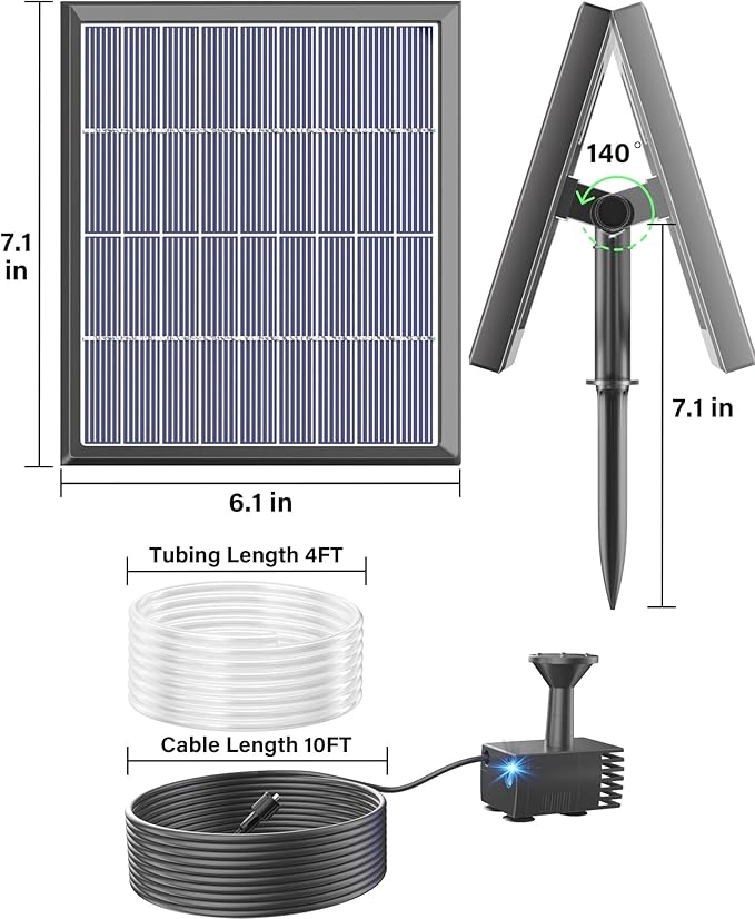Biling Solar Fountain for Bird Bath with Water Pump Kit, 4.5 W 48 GPH Solar Water Pump with 4ft Tubing for Hummingbird Bath, Small Pond and Fish Tank