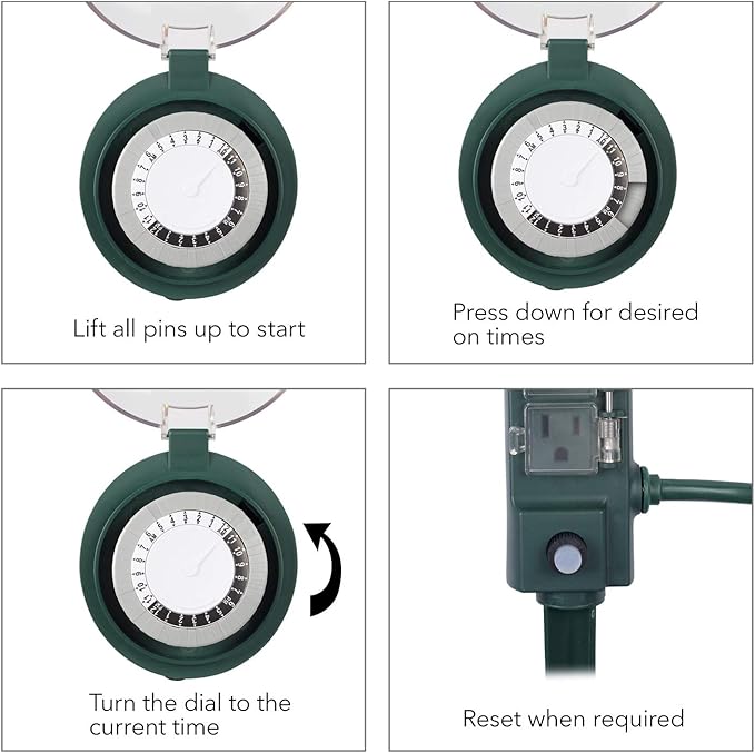 BN-LINK Outdoor Power Strip with Programmable Mechanical Timer and Yard Stake, 6 Grounded Outlets - 6 ft Cord, Weatherproof for Outdoor Lamps Lights Ponds Christmas Lights 1875W/15A ETL Listed