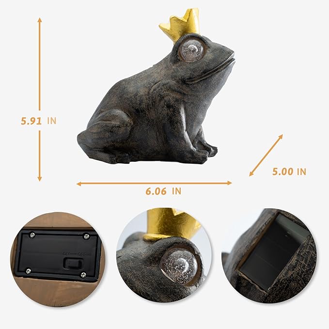 Garden Decor Statue Frog Prince,Solar Statue Decor Frog Prince,Resin Frogs Figurine with Solar Light for Patio,Balcony,Yard,Lawn Ornament,Perfect Garden Gift