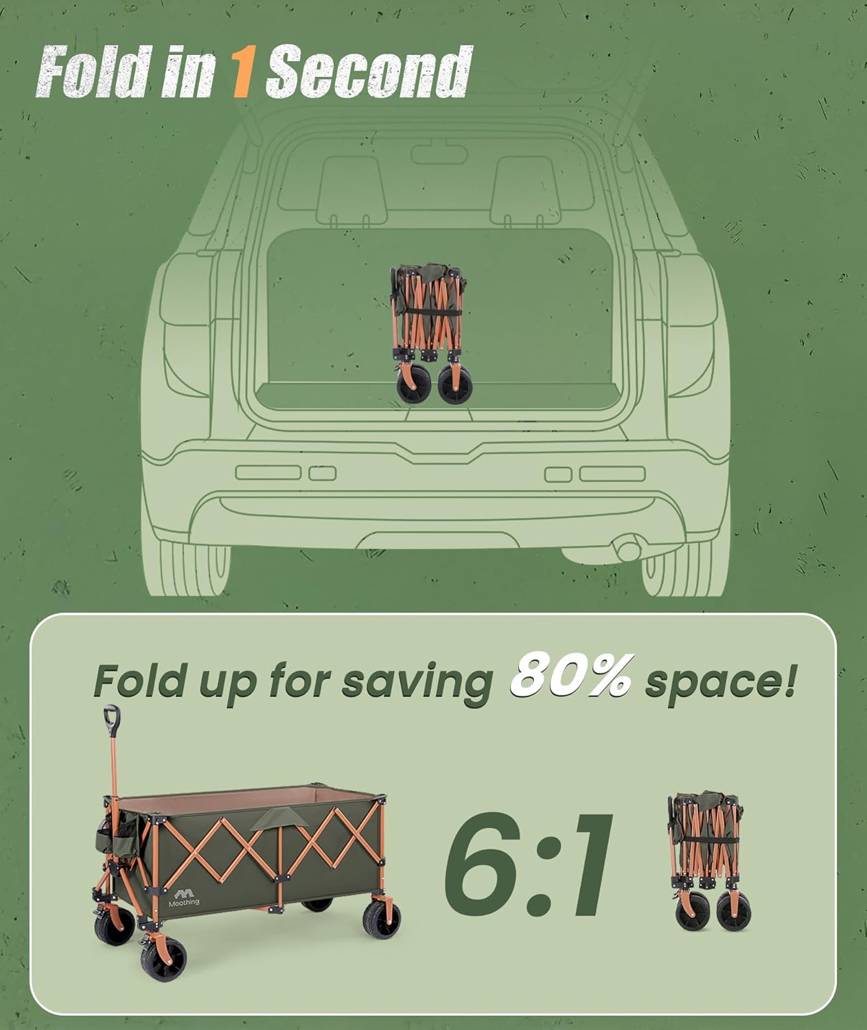 48”L Foldable Wagons Carts Extended, Collapsible Folding Wagon 500lbs Heavy Duty, 320L Large Beach Wagon, Utility Wagon with All Terrain Big Wheels for Sports, Camping, Grocery, Garden, Green