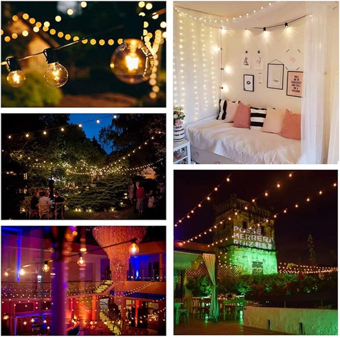 GOOTHY Outdoor String Lights, 25FT Hanging Patio Lights String with 27 G40 Clear Globe Bulbs (2 Spare), Connectable Globe String Lights for Indoor Outdoor Garden Commercial Decor, C7/E12 Base - Brown