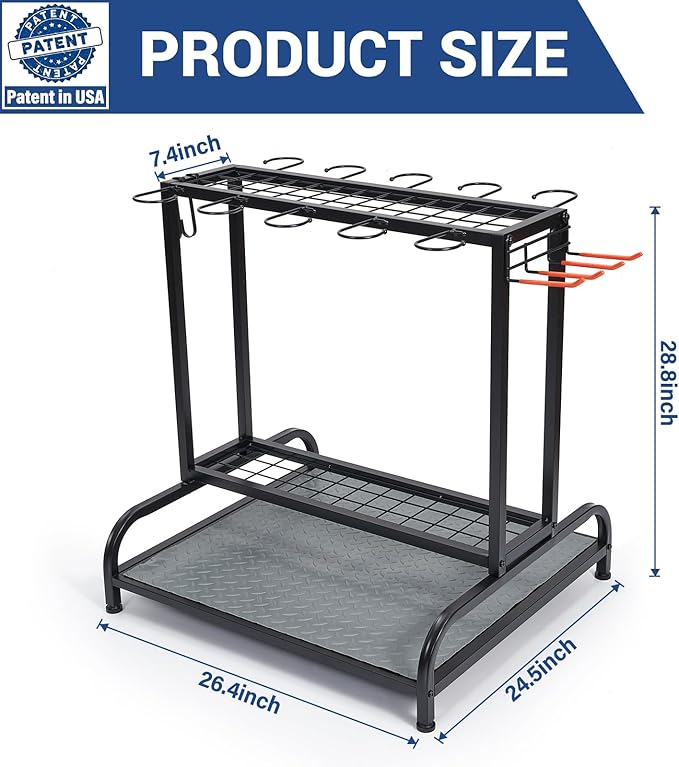 Garden Tool Organizer, Yard Tools Rack Holds 55 Long-Handled Tools/Rakes/Brooms for Garage Organization and Storage, Shed, Outdoor, Lawn, Heavy-Duty Steel, Black, Easy Assembly