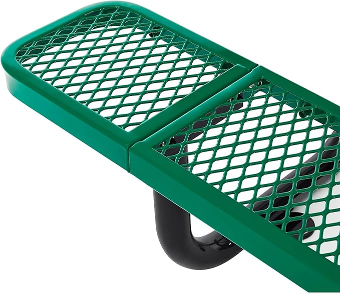Global Industrial 8’L Rectangular Picnic Table, Expanded Metal, Green Thermoplastic Coating, Attached Benches, 1-1/2” Umbrella Pole Hole, Outdoor-Rated, 1000 lb Capacity, 96” x 30” Tabletop