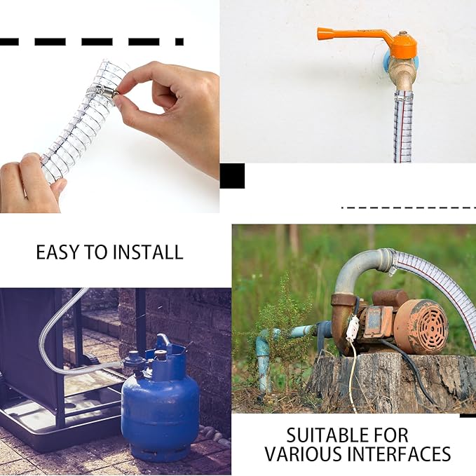 Frienda Heavy Duty Steel Wire Flexible Tubing with Fasteners PVC High Pressure Drain Hose Tube Pond Tubing Clear Wire Reinforced for Pond Bilge Pump Vacuum Suction Hose(10 Ft, 1.5 Inch Id)