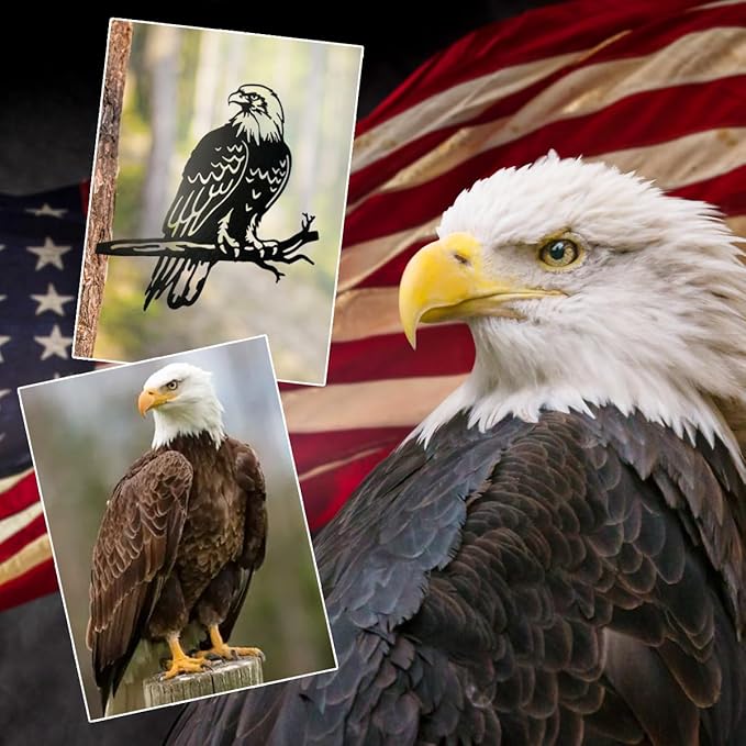 Bald Eagle Metal Bird Yard Art, Outdoor Tree Decor, Eagle Statue Gift for Men